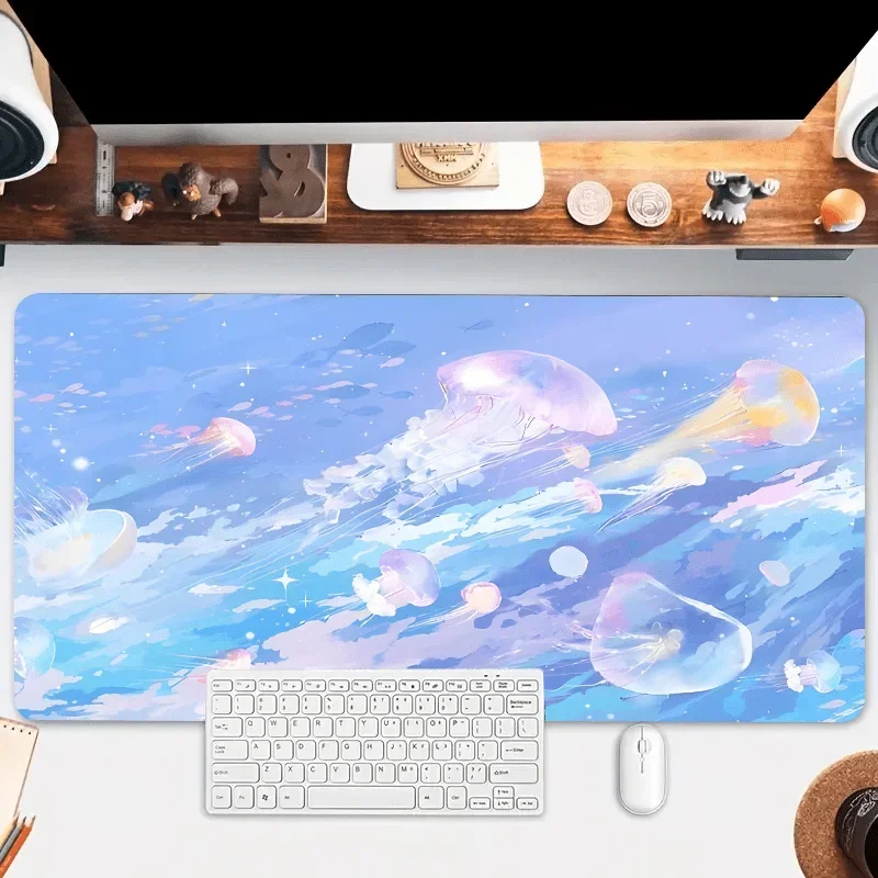 Cartoon Blue Jellyfish Mouse Pads HD Marine Animal Table Pad Natural Rubber Anti Slip Pad Suitable For Gamers And Office Use