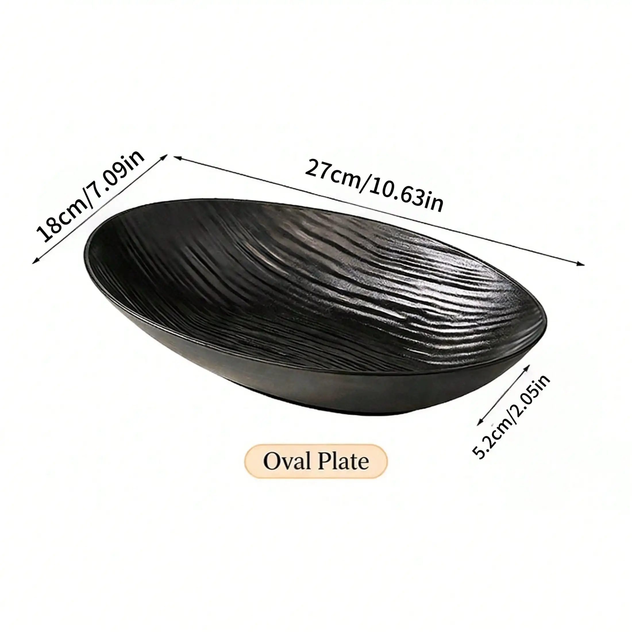 2/4pcs Textured Black Plates, Luxury Oval Salad/Pasta Plates, Creative Plastic Western & Oriental Style Dinnerware, Hotel & Home Use Fruit/Snack Plates