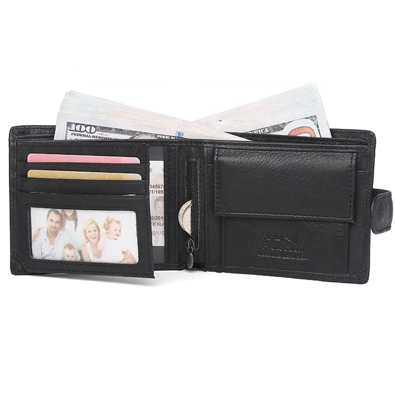 Rfid Genuine Leather Mens Wallet with Coin Pocket Bussiness Designer Mens Leather Wallet