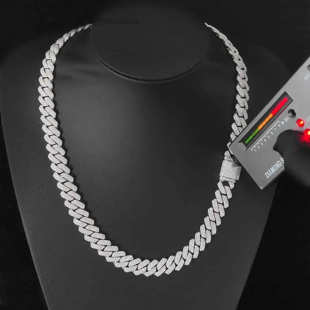 

Qiku 925 Sterling Silver Moissanite Shining Iced Out Jewelry Round Brilliant Cut 14mm Fashion Cuban Link Bracelet Necklace