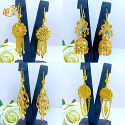 XuHuang Indian Ethiopian Long Tassel Drop Earrings Gold Color For Lady African Dubai Wedding Jewelry Bride Gift
