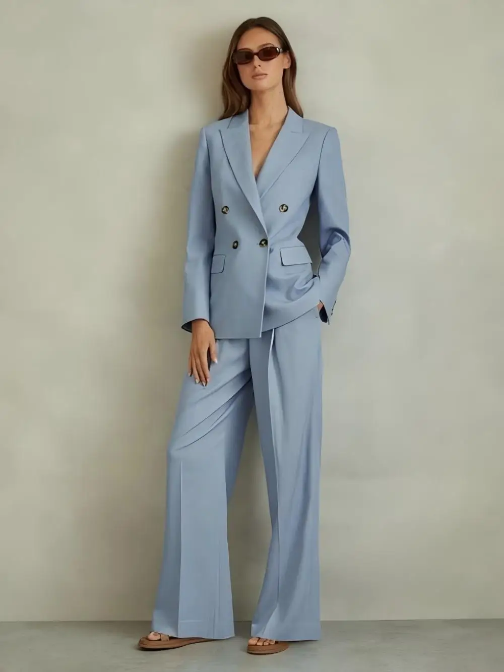 Spring Elegant Set For Woman 2025 Fashion 2 Piece Casul Long Sleeve Blazer Suit And Wide Leg Pants Classic Outfit Customized
