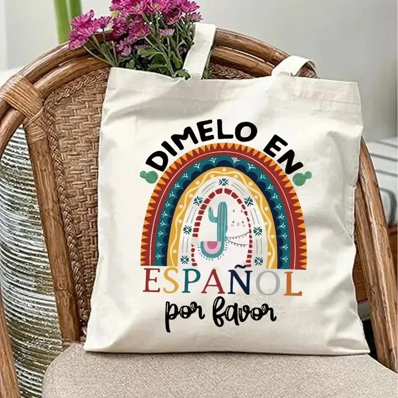 Spanish Master Canvas Tote Bag Teacher Appreciation Gift Educator Graphic Shopper Bag Gift Para Teacher Shoulder Handbag