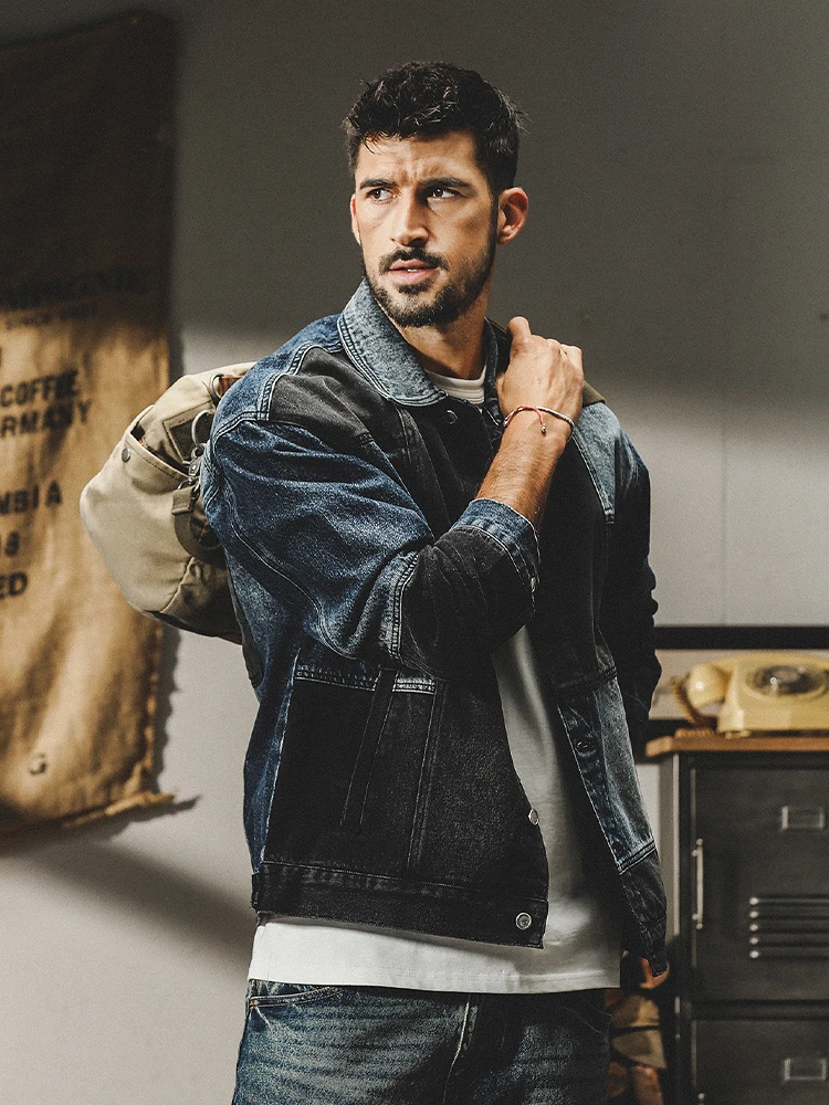 

Jir American Sle Тяжелый джинсовый джинсовый джинт, мужской весенне-осенний модный модный джинт High Street, молодежный джинсовый джинт из полиэстера из хлопка...