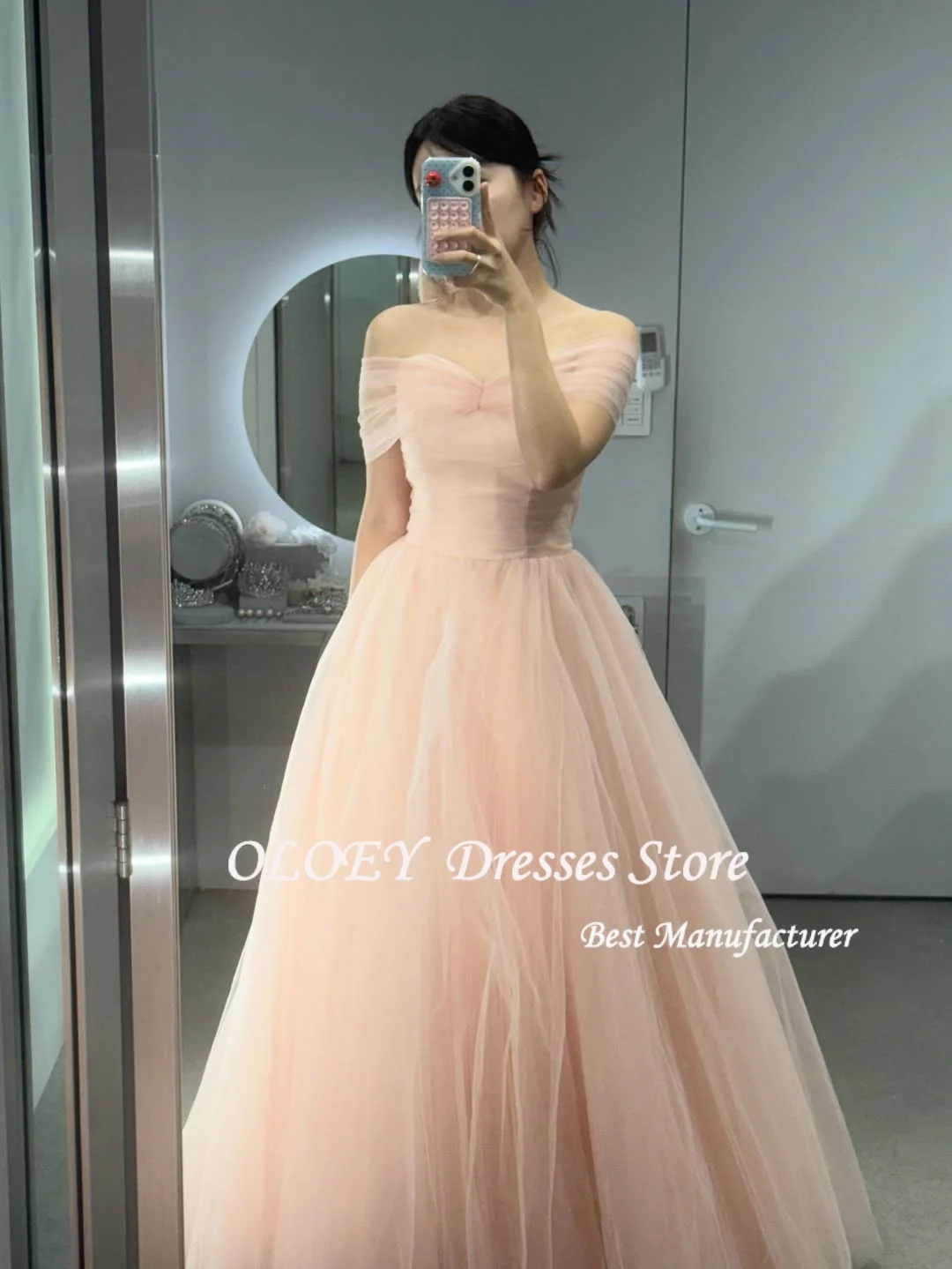 ชุดราตรี OLOEY แบบเปิดไหล่ ผ้าทูลล์ทรงเอไลน์ สไตล์เกาหลี สำหรับถ่ายภาพ งานแต่งงาน งานพรอม  ชุดเจ้าหญิงสั่งตัดได้