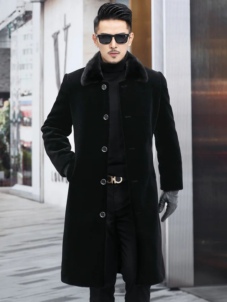 

Winter Cashmere Men's Marten Overcoats Mink Lapel Fur Fur Integrated down Thick Long Camel Coat