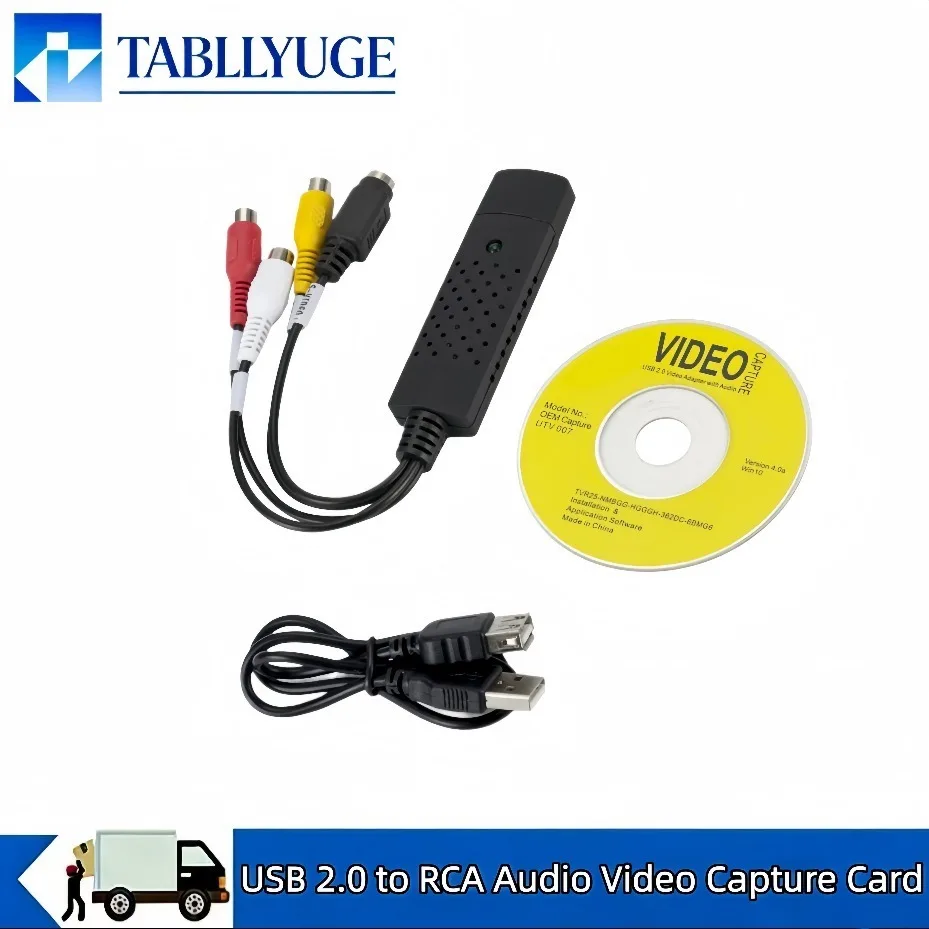 RCA S-Video to USB Video Capture Card VHS VCR DVD Digital Converter Audio VideoGrabber for Windows Mac PC Laptop Camcorder Game