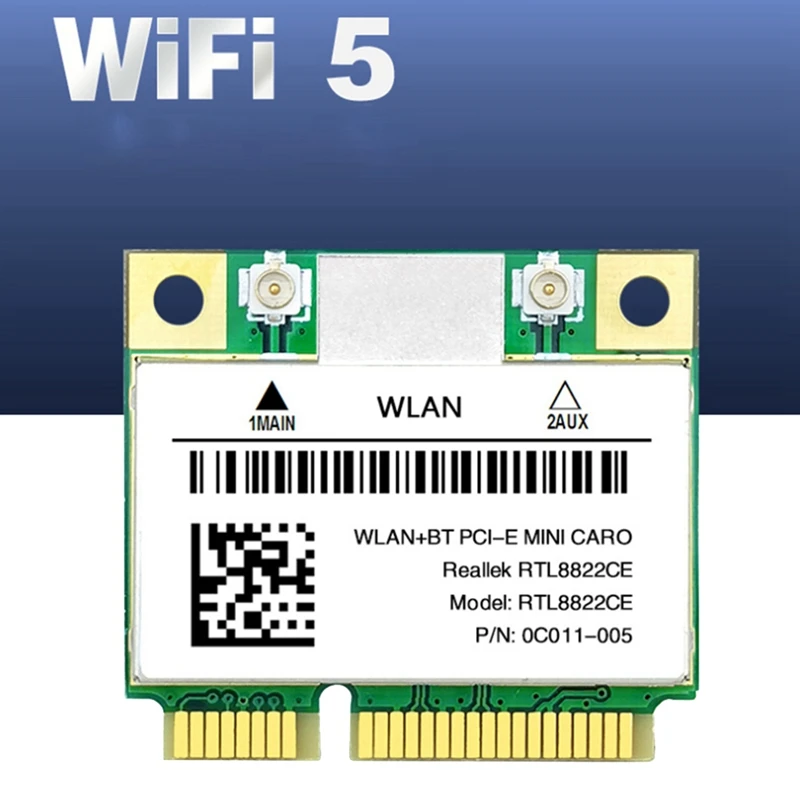 RTL8822CE WiFi Card +Antenna Kit 1200Mbps 2.4G+5Ghz 802.11AC Network Mini PCIe BT 5.0 Support Laptop/PC Windows 10/11