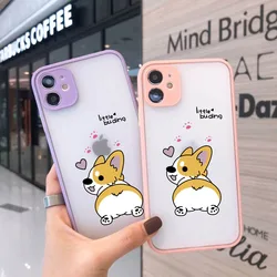 GYKZ Cartoon Dog Corgi Phone Case For iPhone 14 15 13 12 11 Pro XR X XS MAX SE2 8 Plus Pink Love Heart Transparent Matte Coque