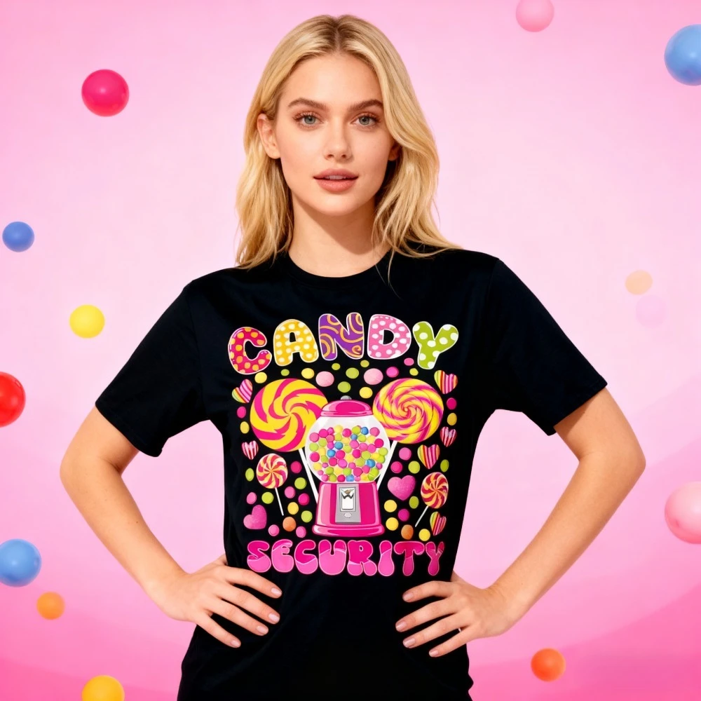 Funny Christmas Shirt Family Cute Candy Security T-Shirt Unique Christmas Festival Costumes Women Fashion Casual Daily Life Tops