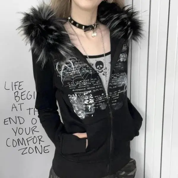 

Women's Slimming Zipper Jacket Hairy Neck Style Comfortable Sweatshirt Regular Sleeve Length Geometric Pattern Knitwear