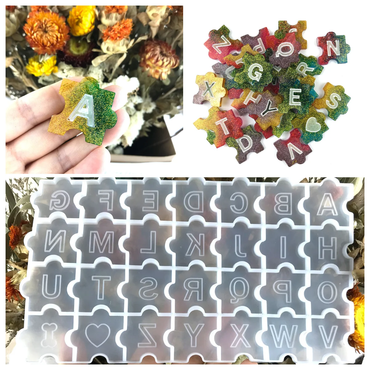 

1Pcs English Alphabet Epoxy Resin Molds Mixed Style Jigsaw Silicone Casting Molds Craft For DIY Jewelry Making Findings Supplies