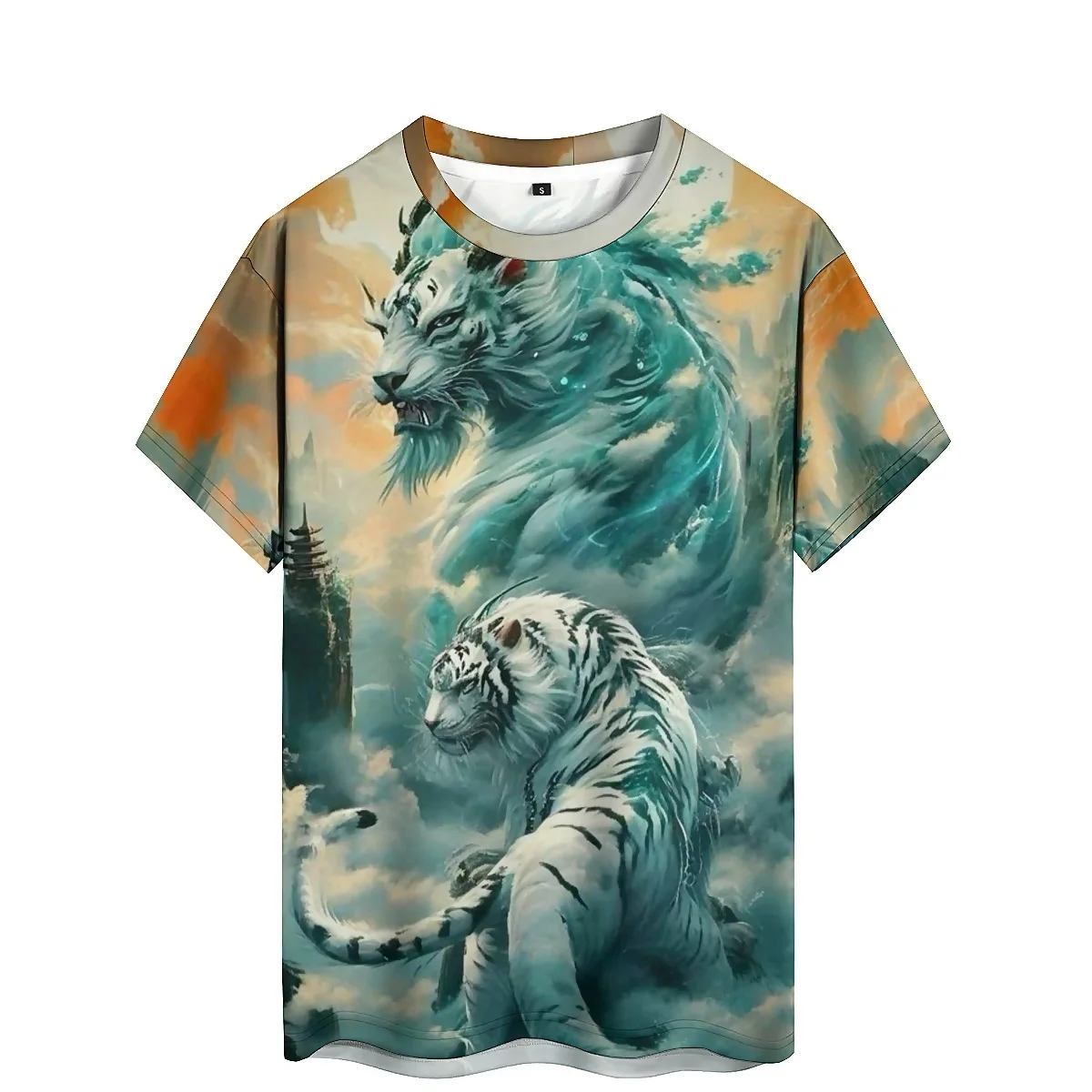 Retro Y2k Men's 3D Printed Short Sleeve T-shirt Art Design Street Trendy Elements Breathable and Comfortable Fabric Couple Style
