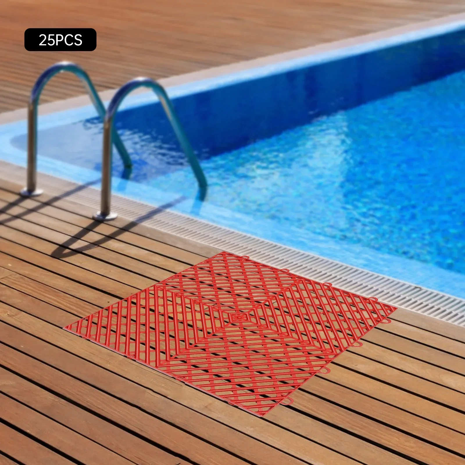25 piastrelle rosse ad incastro, accessori per pavimenti di drenaggio 12x12x0,5 pollici con cuscinetto ad alto carico, pavimento antiscivolo per piscina doccia