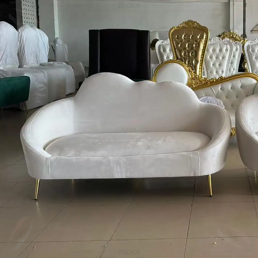 حار بيع فندق الزفاف استقبال المرحلة الديكور Loveseat الأبيض أريكة مخملية #3