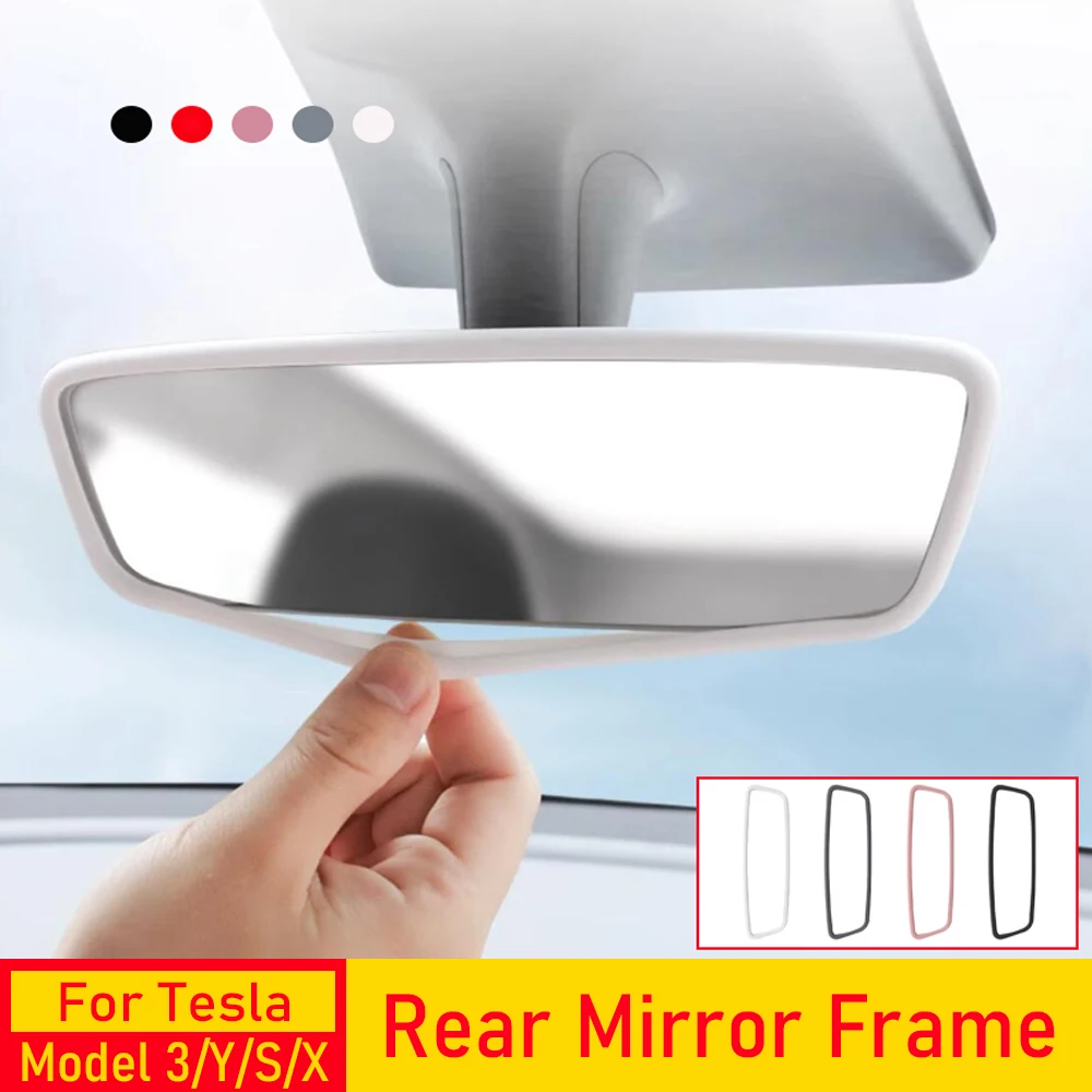 Rearview Mirror Protector Frame for Tesla Model 3 Y S X 2026 -2019 Juniper Center Console Accessories Mirror Silicone Cover Trim