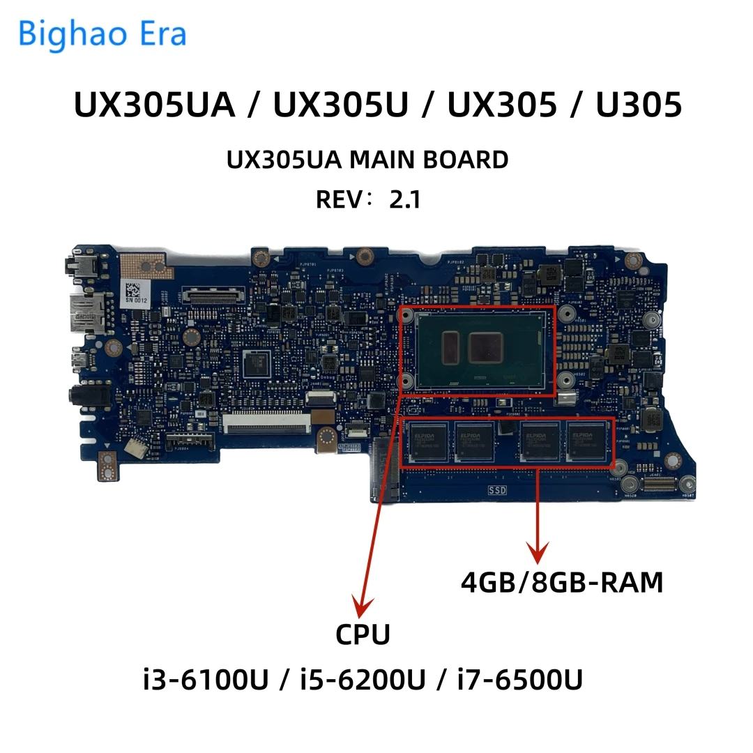 UX305UA MAIN BOARD For ASUS ZenBook UX305 UX305U UX305UA Laptop Motherboard With i3-6100U i5-6200U i7-6500U CPU 4GB/8GB-RAM