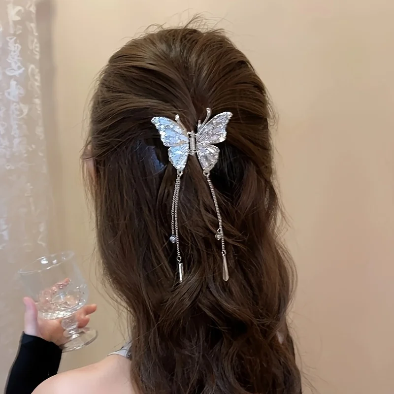 1pc simple diamond butterfly hair accessories, elegant Chinese hair clips, women's hair festival accessories, fringe wind chimes