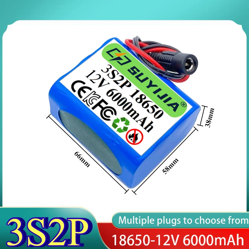 

18650 3S2P 12V 6000mah Original Lithium Ion Battery DC 12.6V 6Ah Rechargeable CCTV Camera Monitor Replacement Battery+Charger