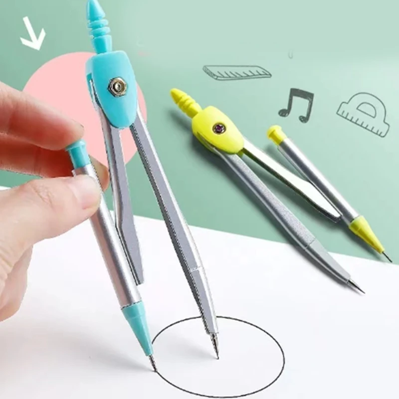 7Pcs Math Geometry Tool Student Drawing Supplies Include Geometry Compass, Set Square, Eraser, Math Protractor, Refills