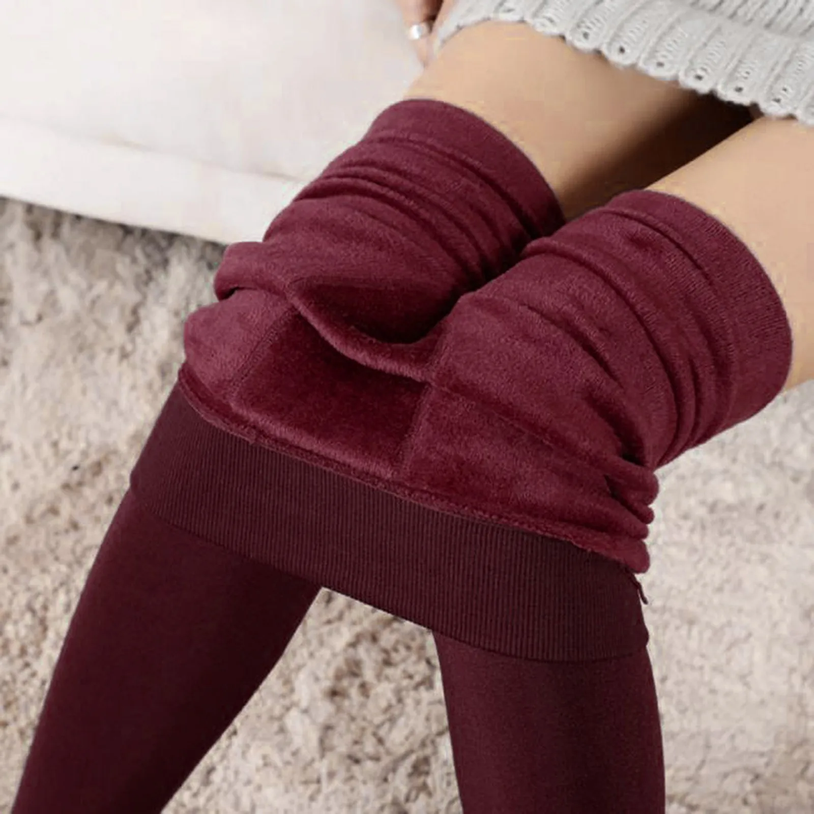 Women Winter Leggings Warm Leggins High Waist Solid Color Velvet Women Thickened Velvet Leggings Stretchy Black Leggings Xmas