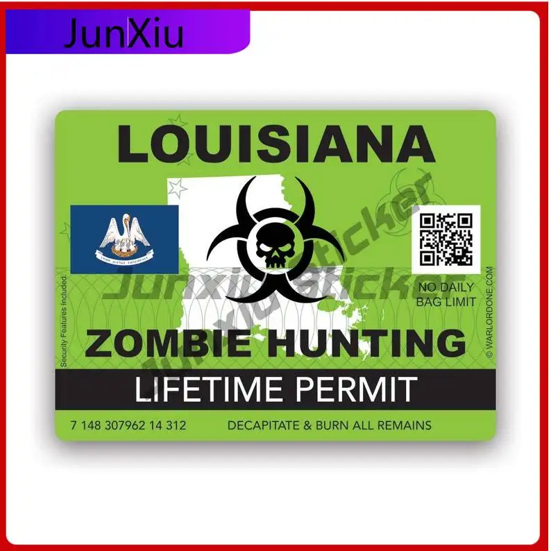 

Zombie Louisiana State Hunting Permit Sticker Uv Protected La Undead Corporeal Revenant Zombies Hunter Car Sticker Vinyl Decal