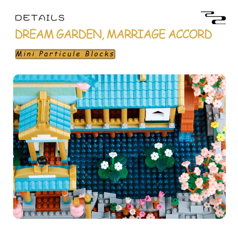 2022 새로운 2350PCS 결혼 복숭아 나무 집 빌딩 블록 고대 건축 미니 벽돌 조립 장난감 어린이 크리스마스 선물
