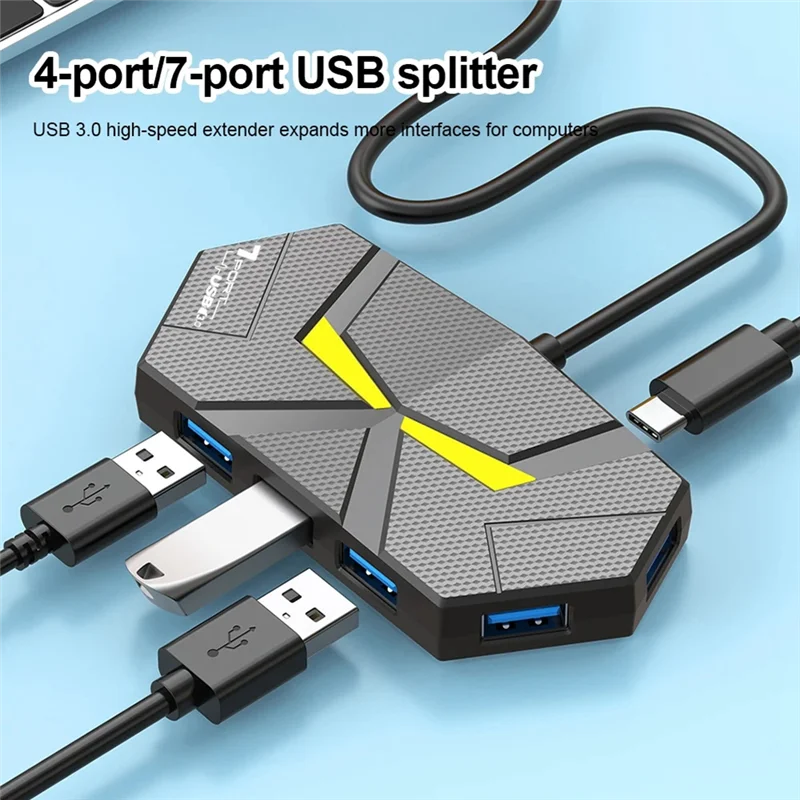 新しい！ 7ポートUSB 3.0 Type-Cハブ拡張器 5Gbps高速OTGアダプタードッキングステーション ノートパソコン用ハードドライブ、マウス、キーボード対応