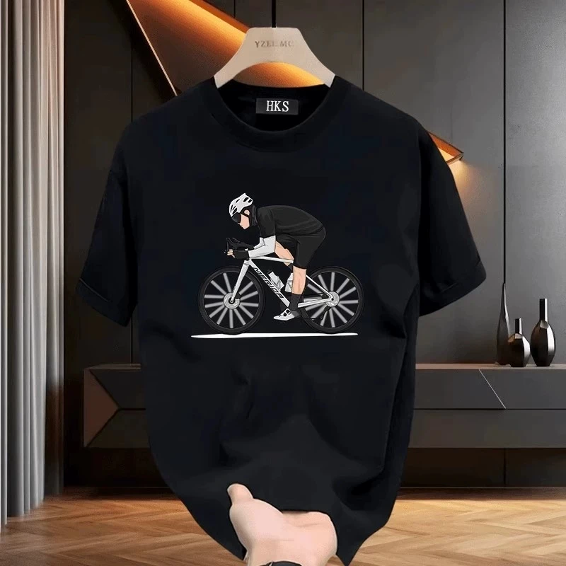 Men's Fitted Cotton T-shirts 5XL Black T Shirt Summer Wear Casual for Men Ride Bicycle Print Tee Shirts White Men Clothing