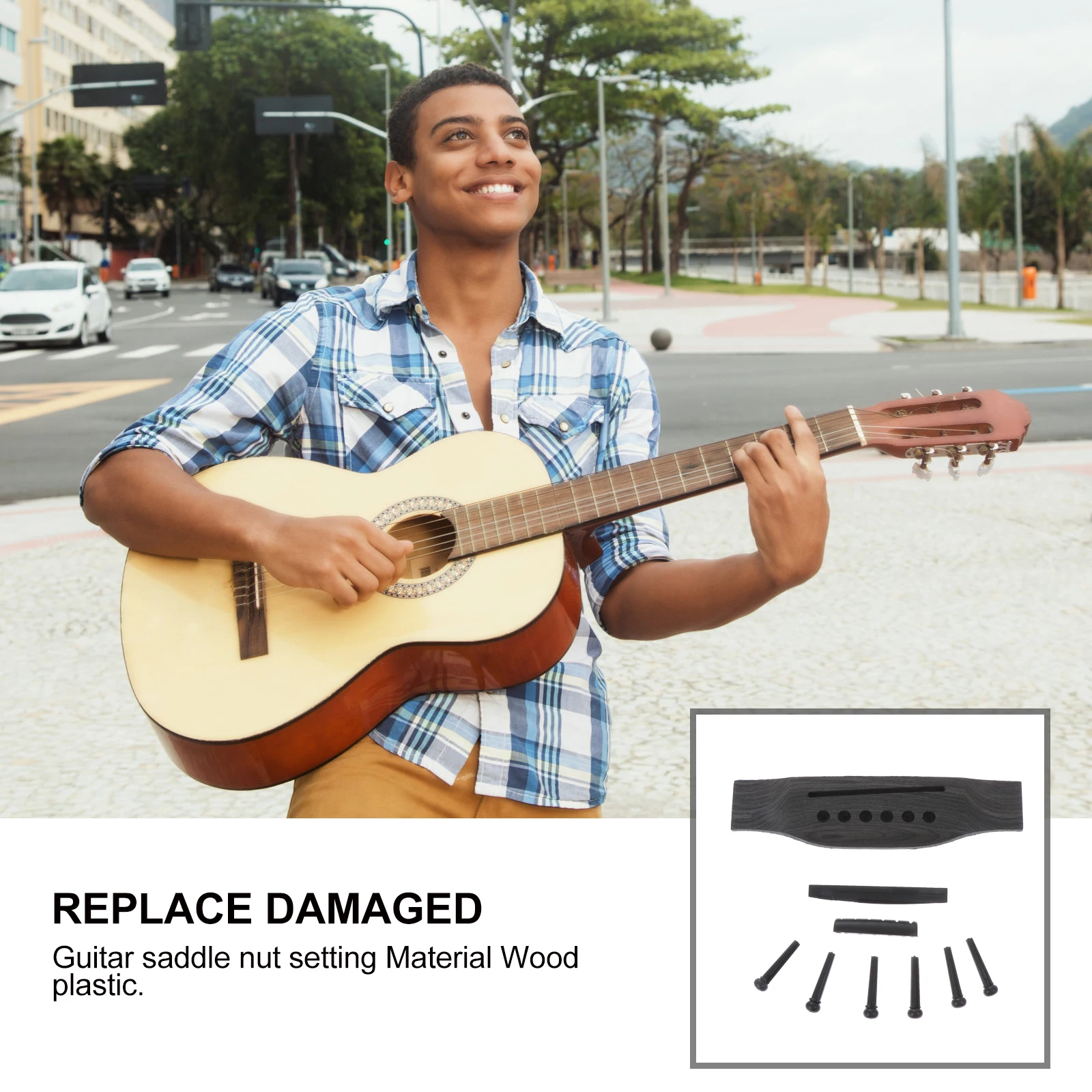 

Guitar Accessory Set Acoustic Bridge Saddle Nut Replacement Parts Wood Plastic Durable Smooth Easy Repair Complete Set For