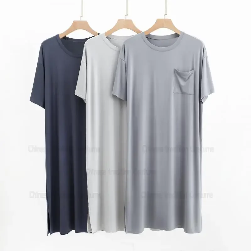 Loose Short Sleeve Nightgown Men Modal Sleepwear Robe Summer New Home Dressing Gown Loungewear Casual Male Pijama Nightdress