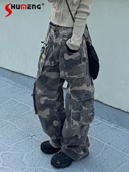 Pantalones de camuflaje Vintage americano para mujer, Jeans sueltos de moda, pantalones de pierna ancha de Hip-hop para hombres y mujeres, Otoño, nuevo