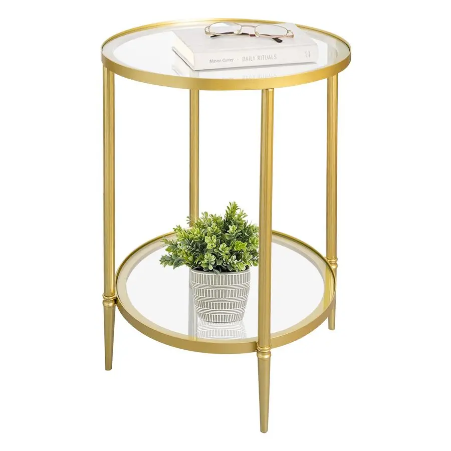

Tier Round Side Table, Gold End Table with Glass Top, Modern Metal Clear Coffee Tables, Small Accent Tables for Living Room, Bed