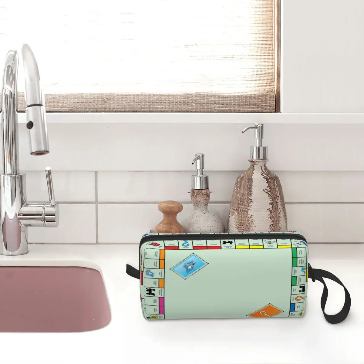 보드게임 보드 - 남녀 학생용 모노폴리 필통, 펜 케이스, 문구 용품, 여행용 여성 화장품 가방