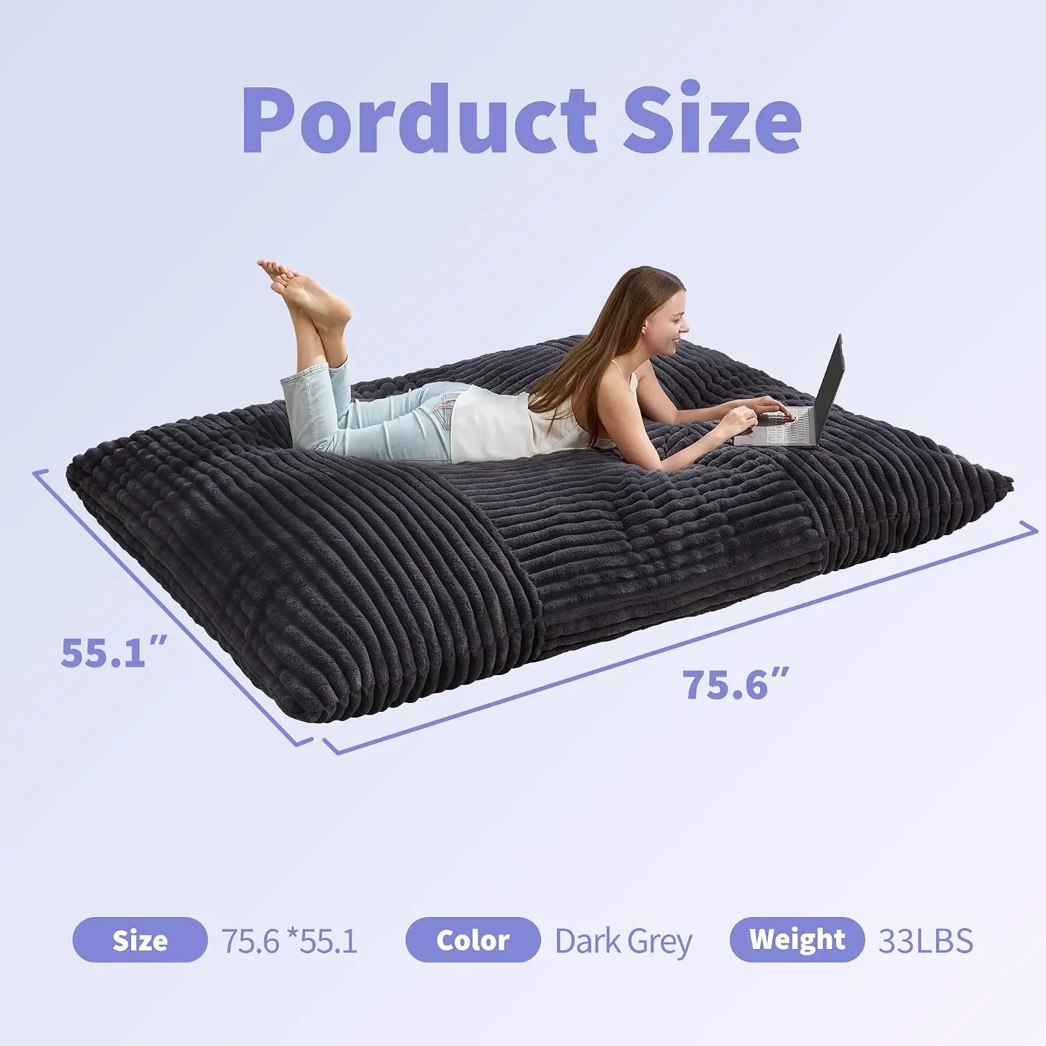 Adult Bean Bag Chair 3 in 1 Convertible Large Bean Bag Sofa