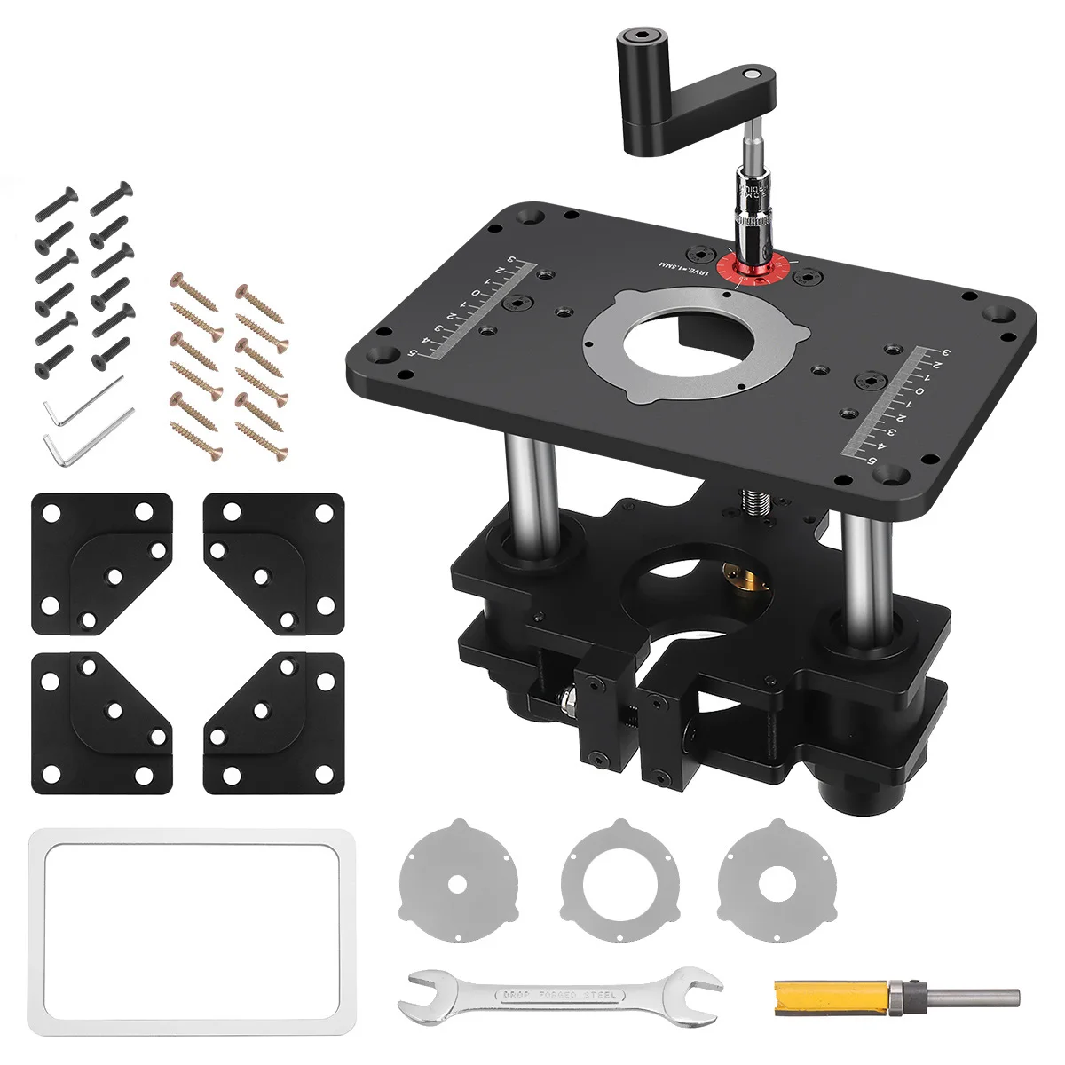 Woodworking Router Lift System and Aluminum Top Plate for 65mm Diameter Motors Workbench Trimmer Engraving Machine Tool