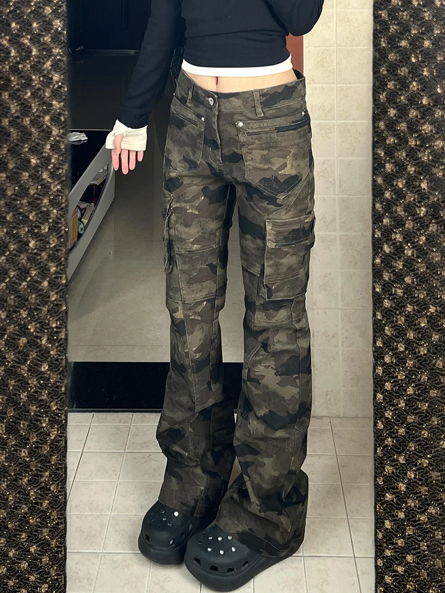 Slim Fit Camouflage Work Pants Men's Autumn Winter Multi ket Logging Straight Leg Pants Cleanfit Slimming Micro Flared Pants