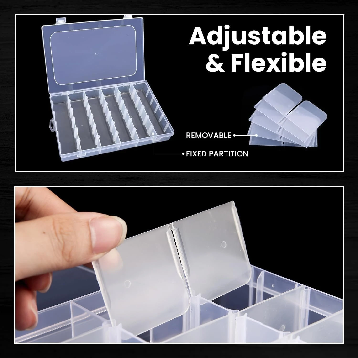 36Girds Transparent Plastic Storage Box with Adjustable Dividers — Ideal for Storing Crafts, Jewelry, Fishing Tackle, and Parts