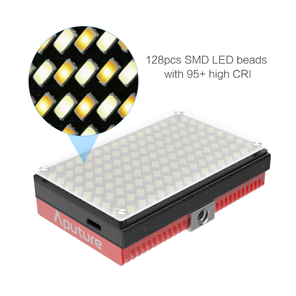 Aputure Mini LED Video Light 2800K-6500K Double Color Temperature CRI 95+ 128pcs LED Beads Adjustable Brightness