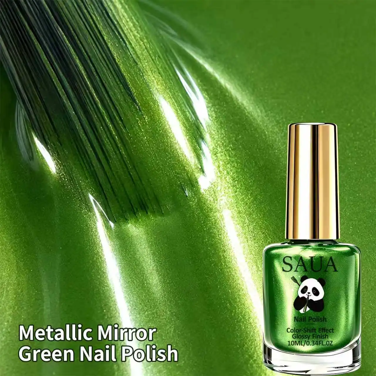 10ML Metal Mirror Chrome Green Nail Polish, High Gloss Fast-Drying, Hand and Foot Nails, No UV Lamp Needed, Manicure Gift