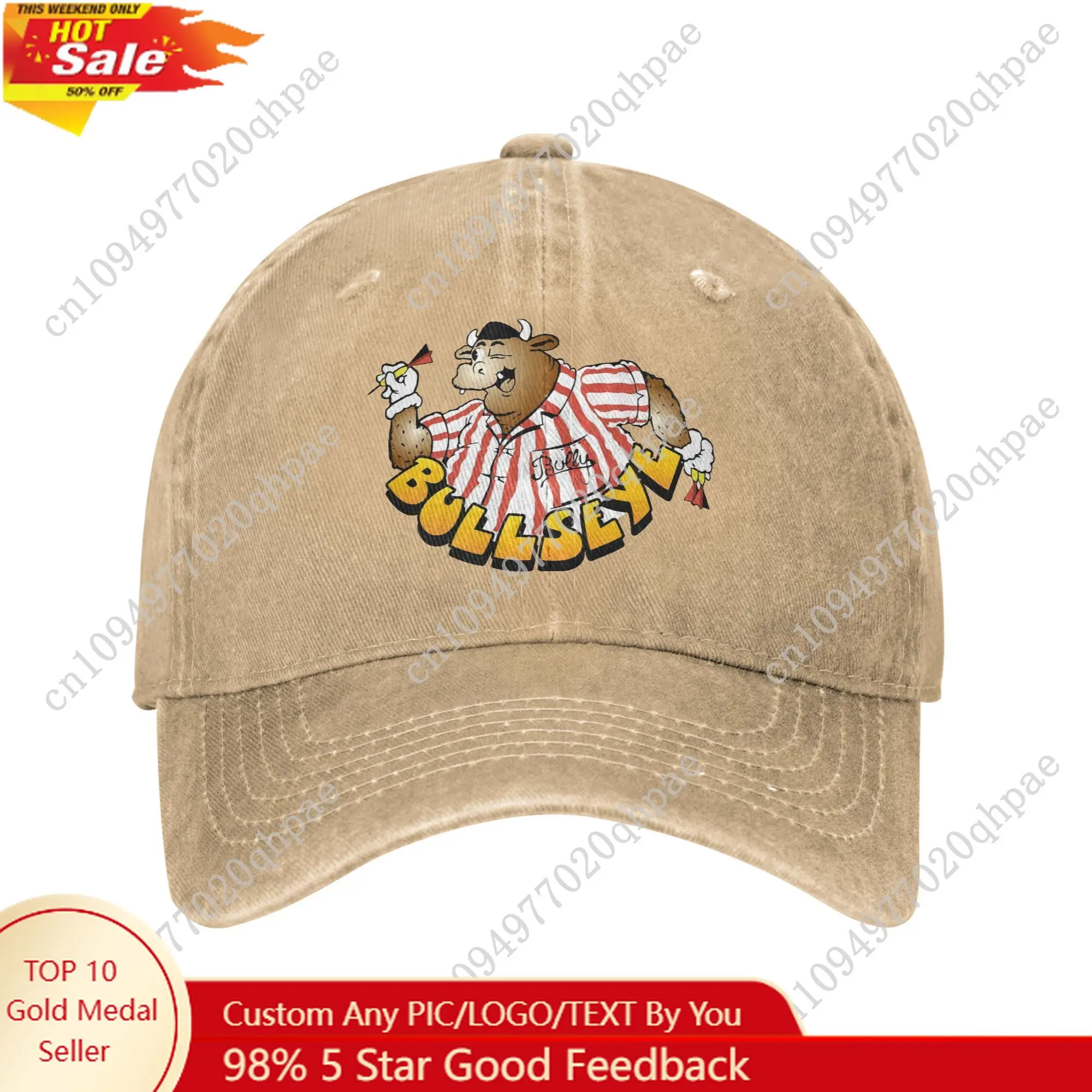 

Bullseye Retro Darts Bully Moo Baseball Caps for Men Women Distressed Denim Sun Cap Game Outdoor Unstructured Soft Caps Hat