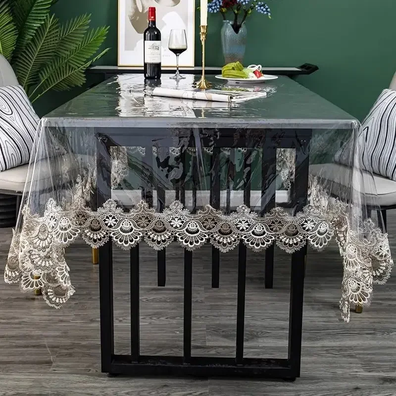Crystal Lace Tablecloth Oil Resistant Tea Table Cloth Transparent Hanging Soft Glass Table Cushion Dining Tablecloth