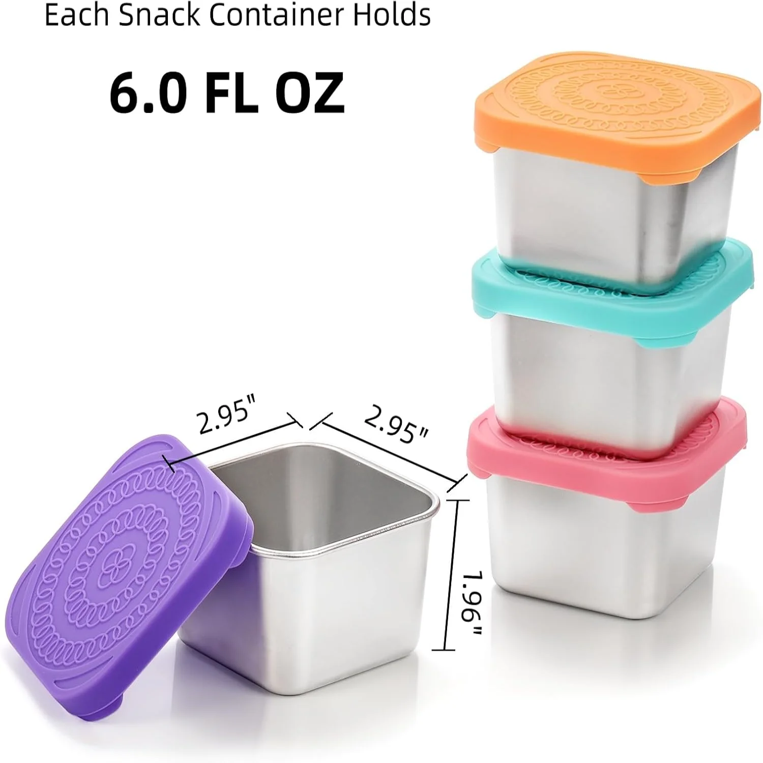 4 Pack Stainless Steel Snack Containers for , 6 OZ Leakproof Metal Toddler Lunch Box with Silicone , Small Salad Dressing Contai