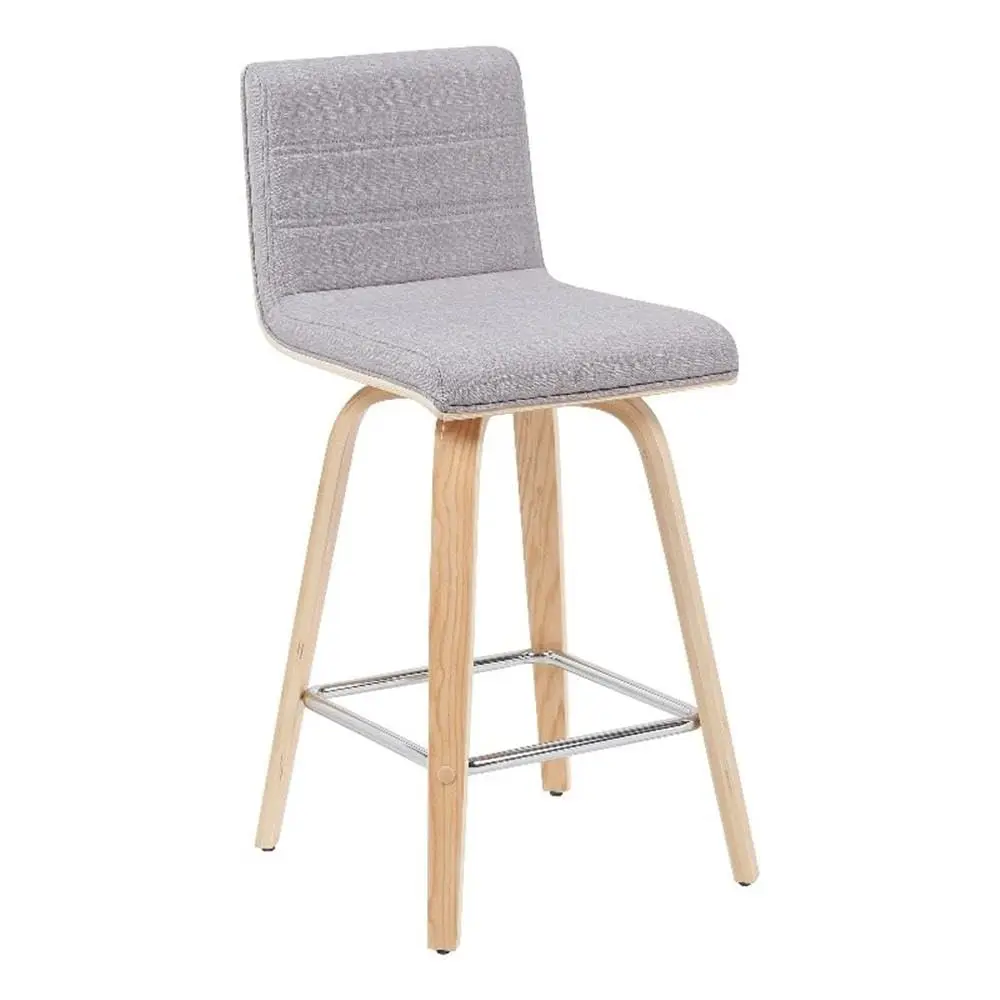Modern Swivel Bar Stool Grey Upholstered Seat Patterned Oak Wood Frame Counter Height Set of 3, Customized