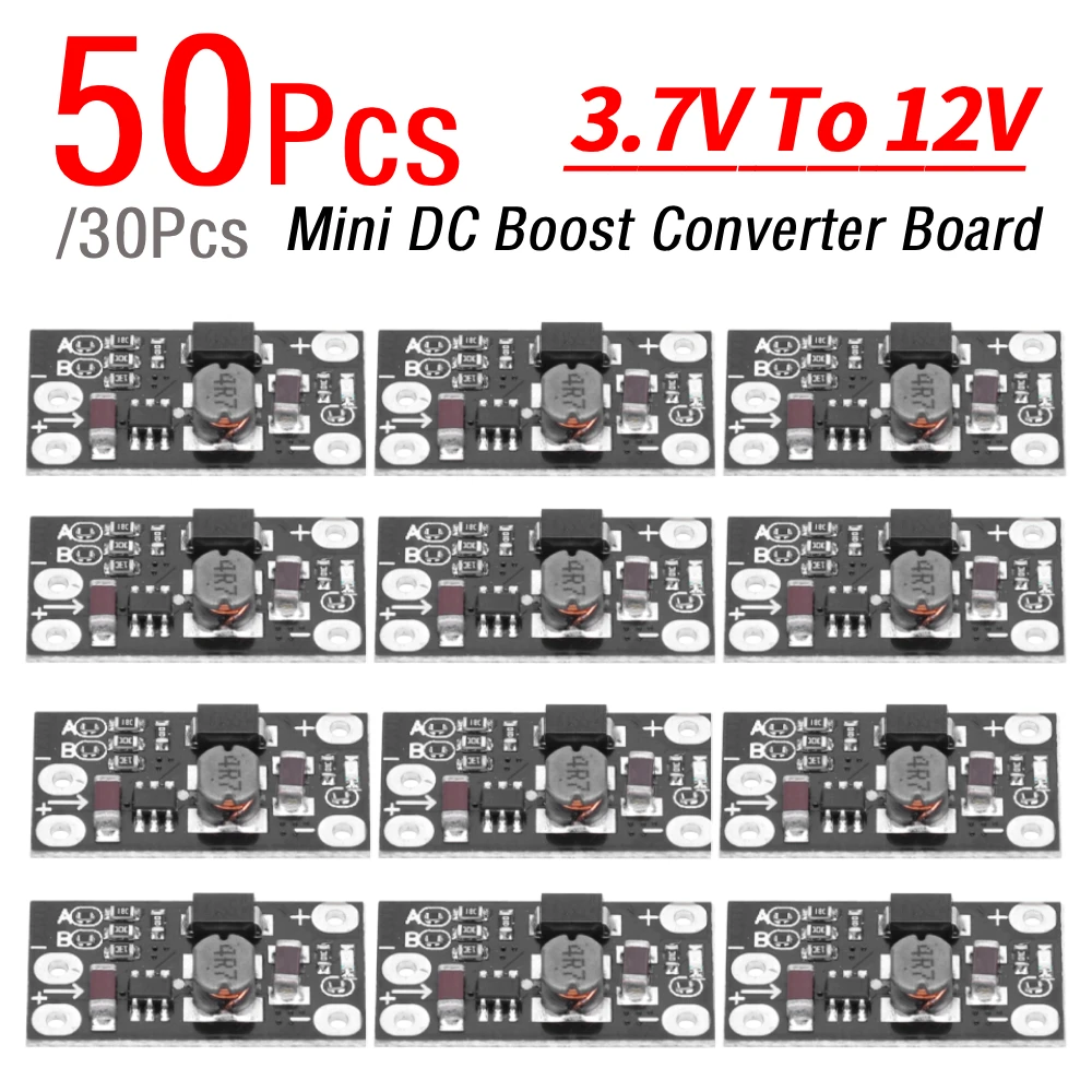 

30/50 шт. повышающий модуль постоянного тока, литиевая батарея, повышающий 3,7 В до 12 В, мини-повышающий преобразователь постоянного тока, выход 5 В/8 В/9 В/12 В, регулятор напряжения