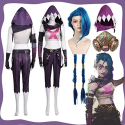 Vermomming Hoed Arcane Jinx Arcane Cosplay Vrouwen Fantasie Pruik Vest Broek TV Game LOL Kostuum Outfits Vrouwelijke Halloween Carnaval Pak