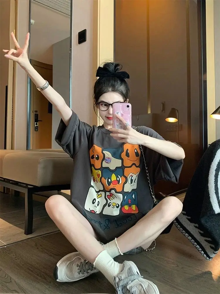 

Футболки с коротким рукавом, женские свободные хлопковые футболки, повседневные, удобные, нейтральные, легкие, элегантная офисная одежда в уличном стиле