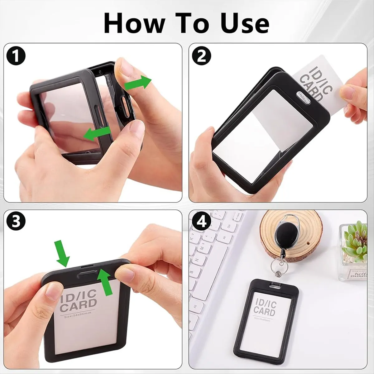 STOCK-3 Pack ID Badge Holder with 3 Pack Retractable Badge Reel Vertical Retractable ID Card Holder with Black Card Protector