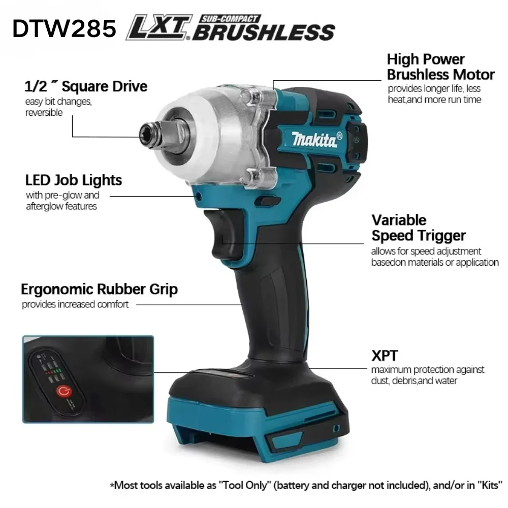 

Makita DTW285 320N.M Impact Electric Wrench Brushless Wrench Cordless Tool Power Tools Rechargeable For Makita 18V Battery