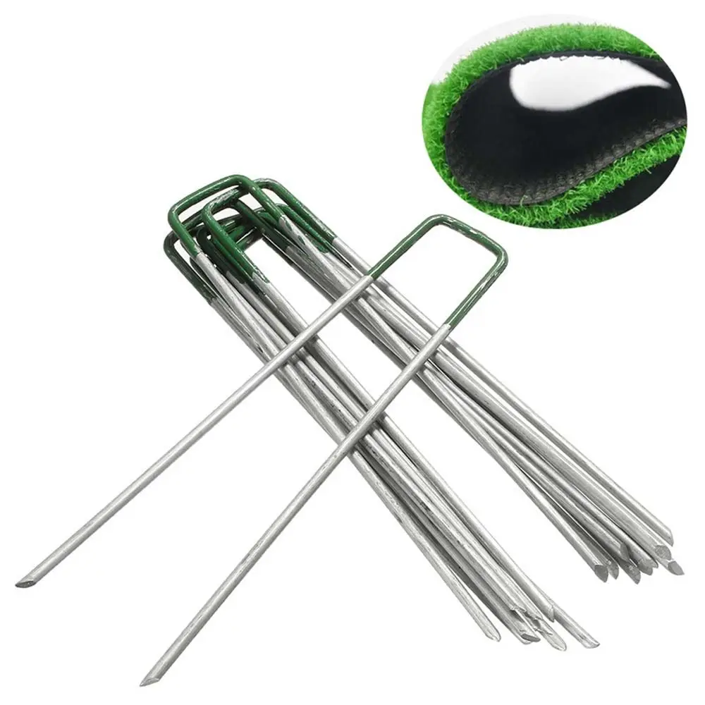 Plastic Metal Lawn Galvanised Ground Garden U Pins Turf nails Hooks Staples Steel Pegs